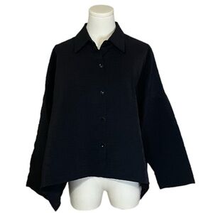 BLANQUE Black‎ Jacket Shirt size 1 Medium Large M L Crinkle